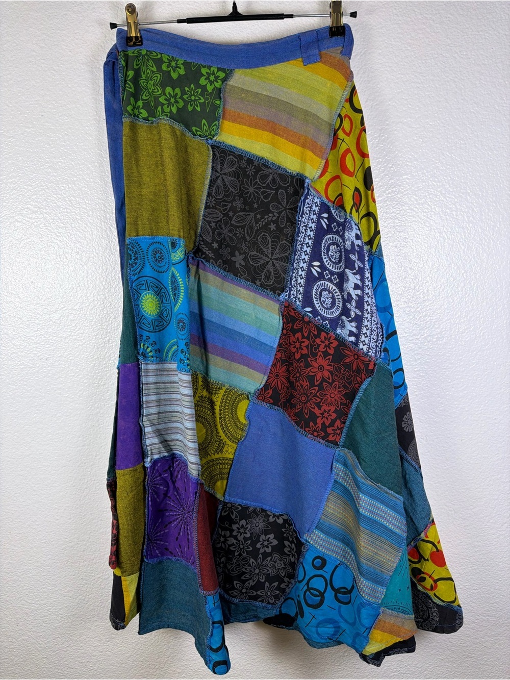 Agan Traders Blue Multicolor Patchwork Cotton Long Wrap Skirt Tie Size XXL - Picture 6 of 12